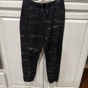 Vintage Havana Black Distressed Tie-Dye Jogger Pants medium